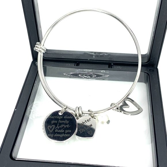 37 Jewelry Daughter In Law Charm Bracelet Silver Finish Expands 2.0"-3.5" - Picture 3 of 5